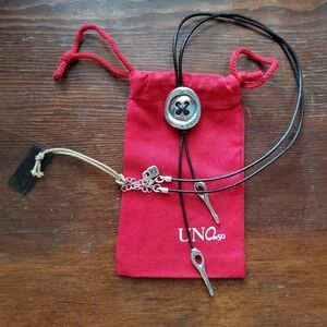 UNOde50 Black Leather Necklace with Silver Button MY BUTTON Necklace